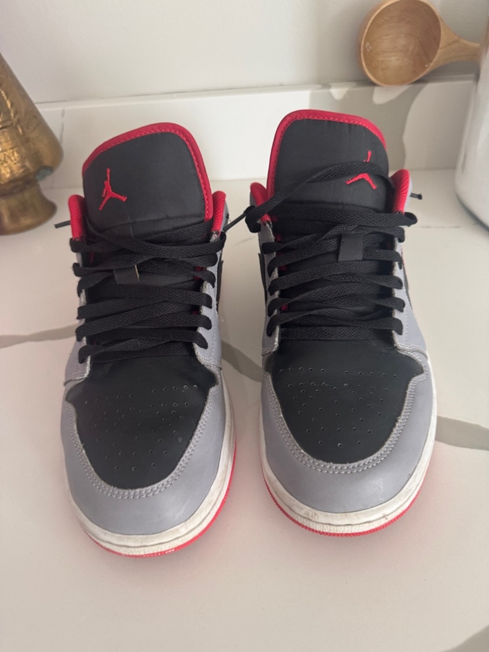 Nike Air Jordan 1 Low Top Sneakers - Black/Gray/Red - Picture 5 of 6